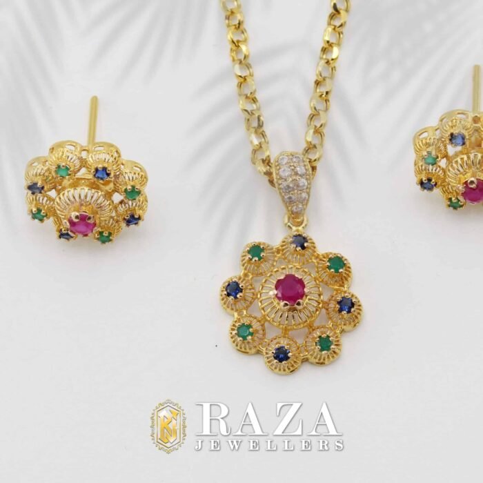 MULTICOLOR GOLD LOCKET SET