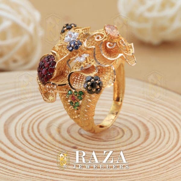 GOLD RING MULTI COLOR STONES